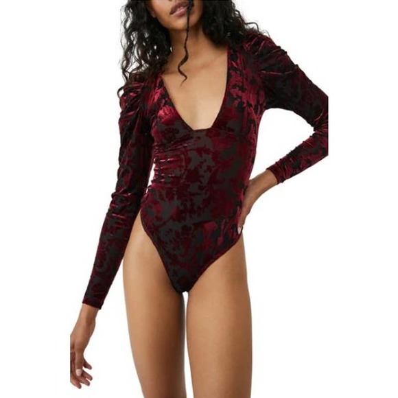 Free People Midnight Combo Magic Hour Velvet Burnout Bodysuit NWT Size XS - Picture 2 of 12